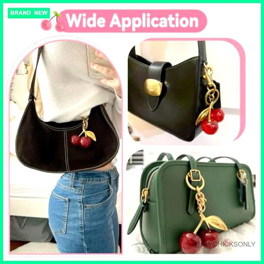 Cherry Bag Charm Keychain for Handbags, Alloy and Resin Material